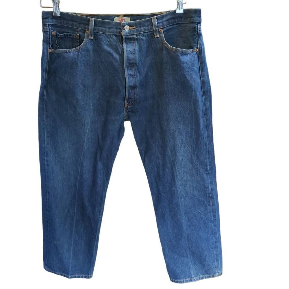 Levi's Men's Blue Denim Size 42x30 501 Original Fit Straight Leg Denim Jean Butt